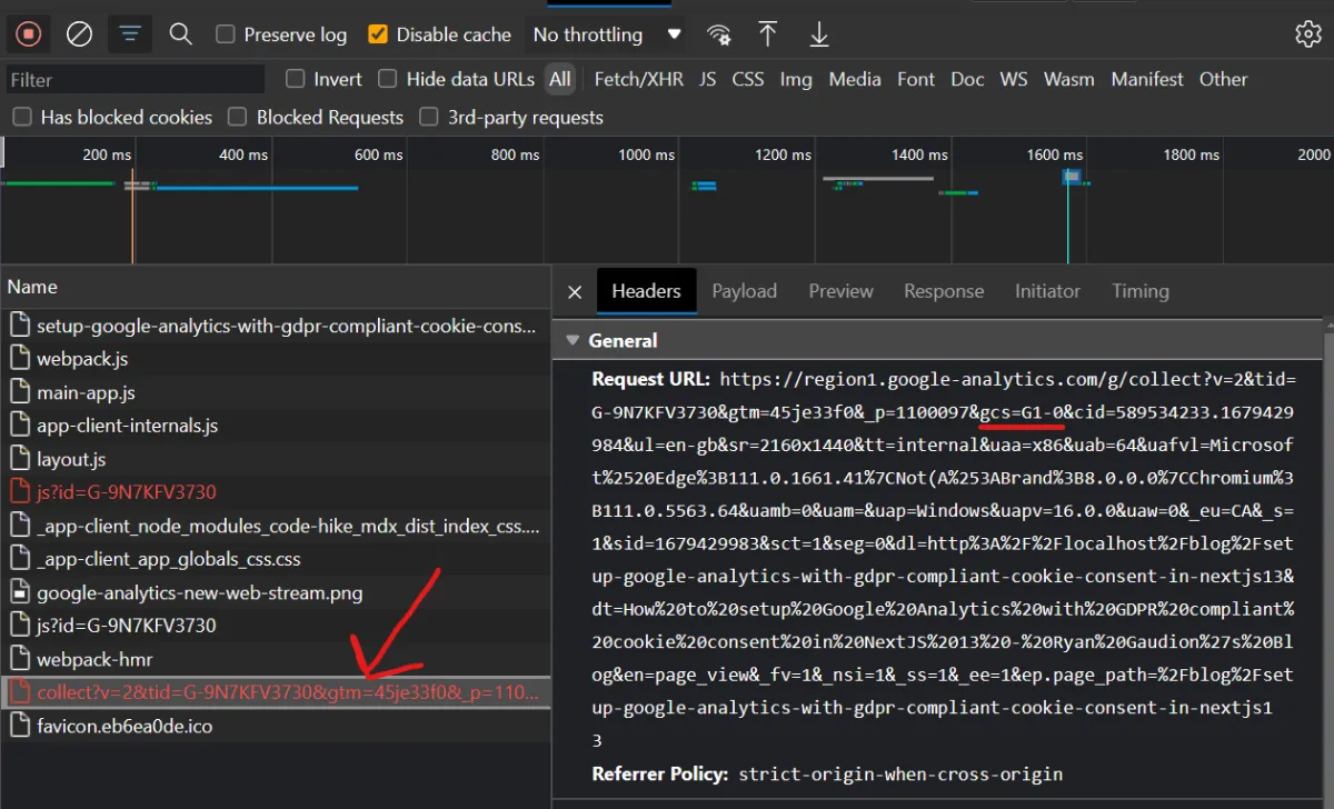 Google Analytics Collect Ping in Network Tab